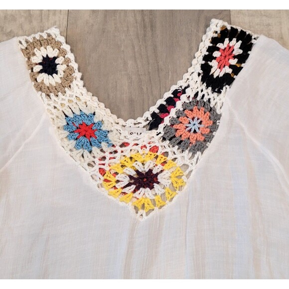 Asha Womens OS Boho Swim Cover Up Tunic Festival Fringe Crochet Artsy Colorful - Picture 2 of 6